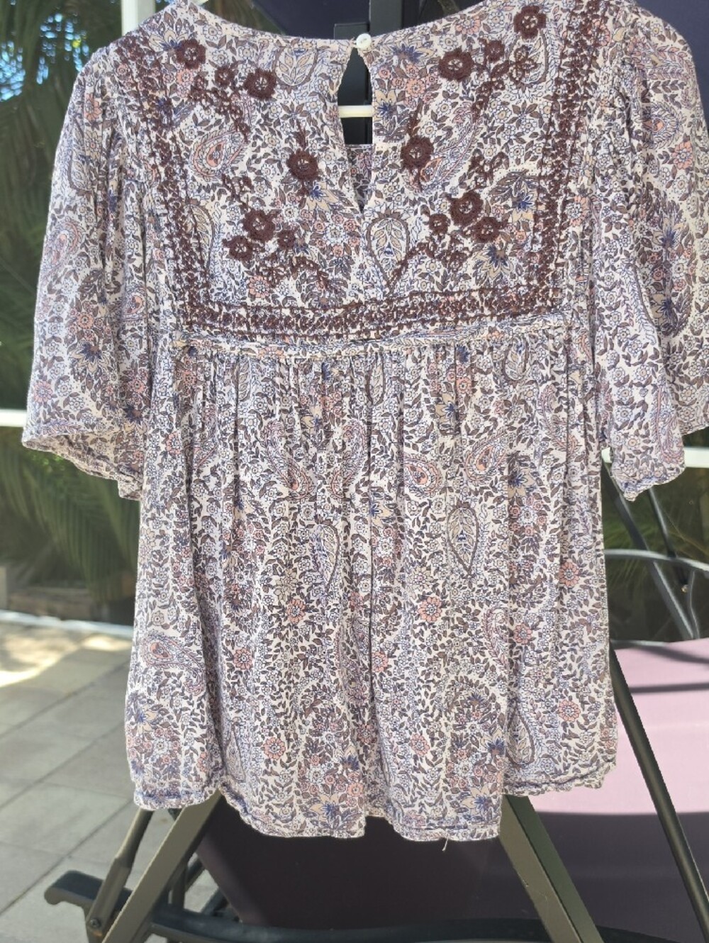 LUCKY BRAND Lavender Paisley Embroidered Peasant Top - Picture 4 of 8